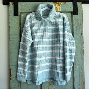 NWT Caslon Striped Cozy Turtleneck Knit Striped Turtleneck Sweater in Blue Lace
